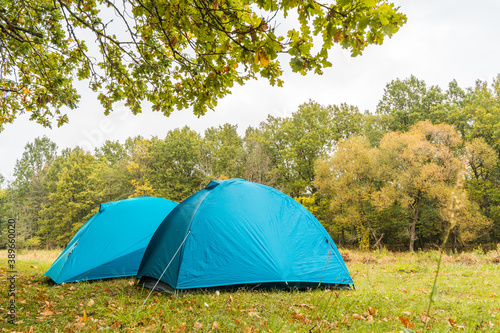 Two Blue Tents Outdoor Under the Tree