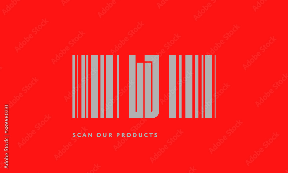 Premade barcode logo initials monogram silver modern bar code on red background Premade barcode logo initials monogram silver modern bar code on red background