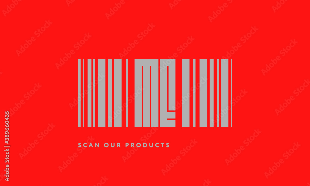 Premade barcode logo initials monogram silver modern bar code on red background Premade barcode logo initials monogram silver modern bar code on red background