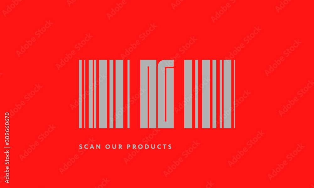 Premade barcode logo initials monogram silver modern bar code on red background Premade barcode logo initials monogram silver modern bar code on red background