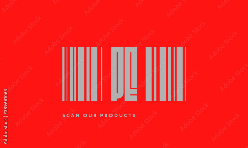 Premade barcode logo initials monogram silver modern bar code on red background Premade barcode logo initials monogram silver modern bar code on red background