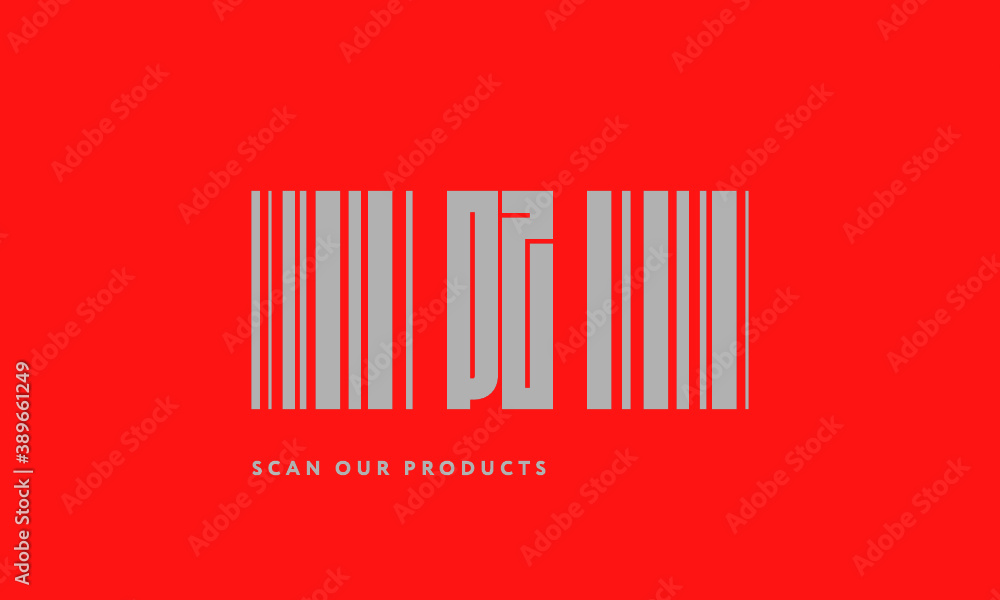 Premade barcode logo initials monogram silver modern bar code on red background Premade barcode logo initials monogram silver modern bar code on red background