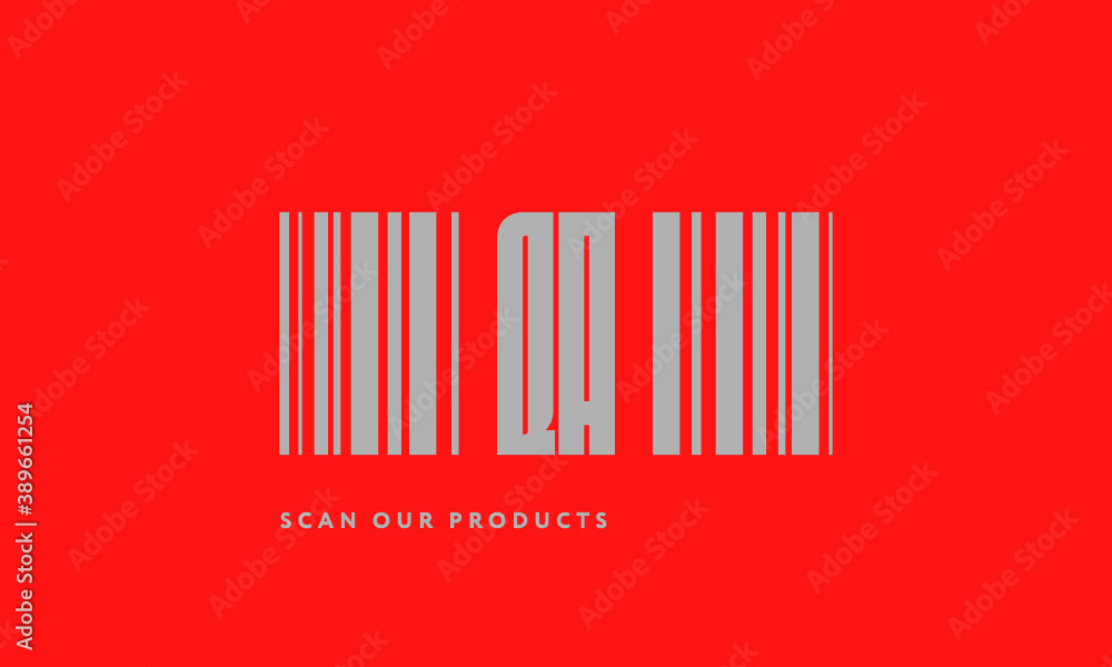 Premade barcode logo initials monogram silver modern bar code on red background Premade barcode logo initials monogram silver modern bar code on red background