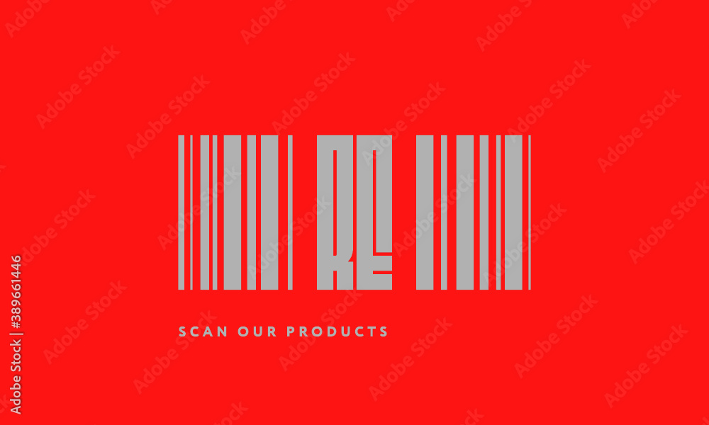 Premade barcode logo initials monogram silver modern bar code on red background Premade barcode logo initials monogram silver modern bar code on red background
