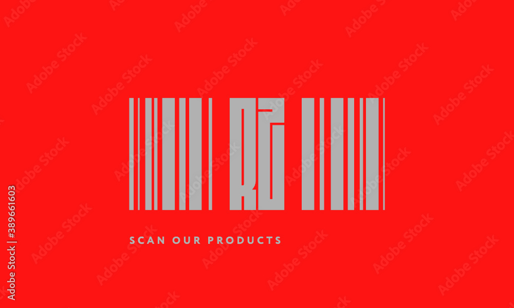 Premade barcode logo initials monogram silver modern bar code on red background Premade barcode logo initials monogram silver modern bar code on red background