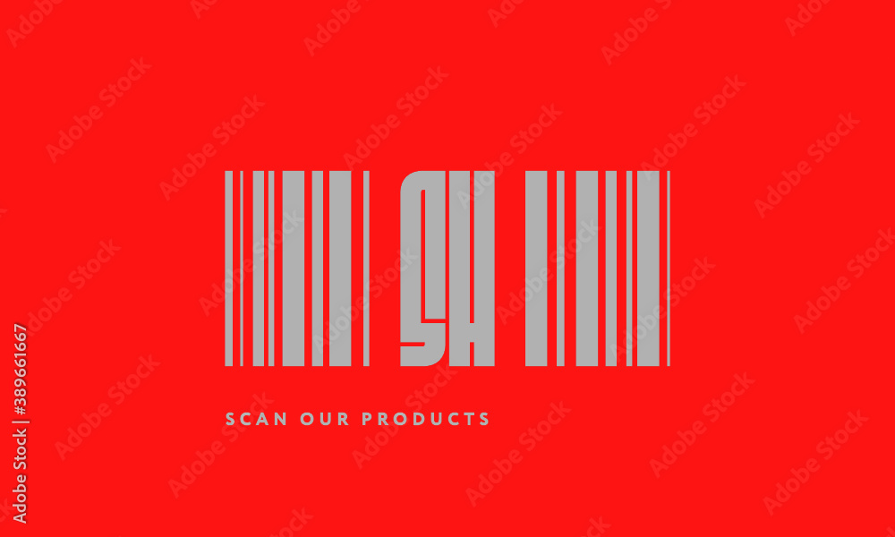 Premade barcode logo initials monogram silver modern bar code on red background Premade barcode logo initials monogram silver modern bar code on red background