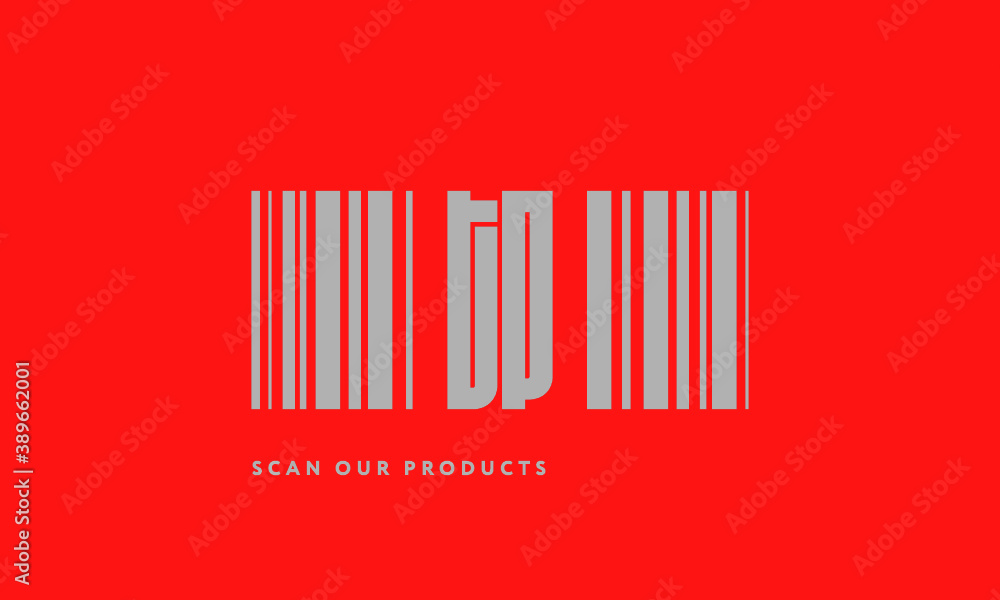 Premade barcode logo initials monogram silver modern bar code on red background Premade barcode logo initials monogram silver modern bar code on red background