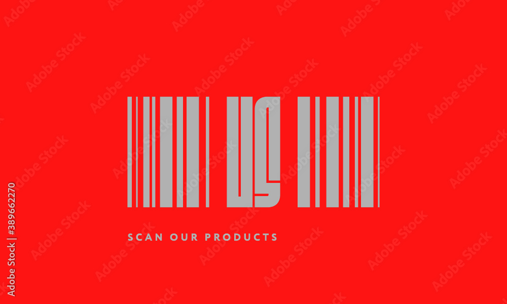 Premade barcode logo initials monogram silver modern bar code on red background Premade barcode logo initials monogram silver modern bar code on red background
