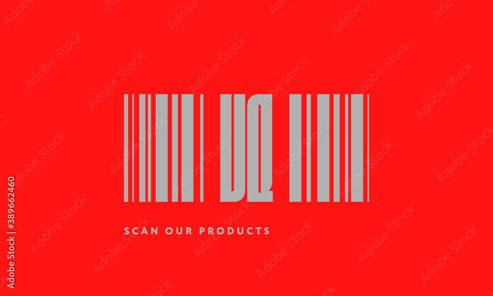 Premade barcode logo initials monogram silver modern bar code on red background Premade barcode logo initials monogram silver modern bar code on red background