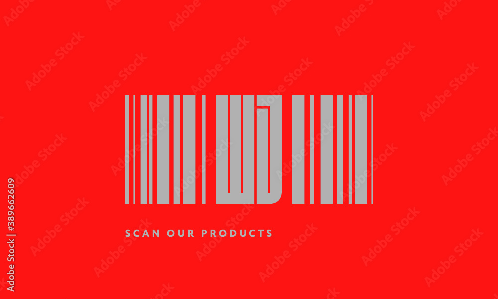 Premade barcode logo initials monogram silver modern bar code on red background Premade barcode logo initials monogram silver modern bar code on red background