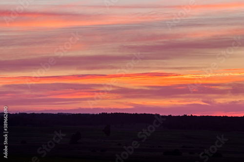 Dramatic sky over the fields. Agricultural landscape in eastern Lithuania.