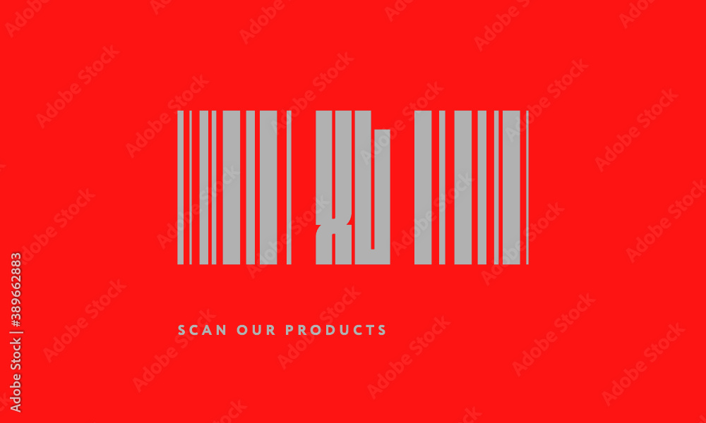 Premade barcode logo initials monogram silver modern bar code on red background Premade barcode logo initials monogram silver modern bar code on red background