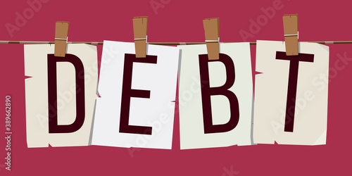 Word "Debt" attached with hairpins