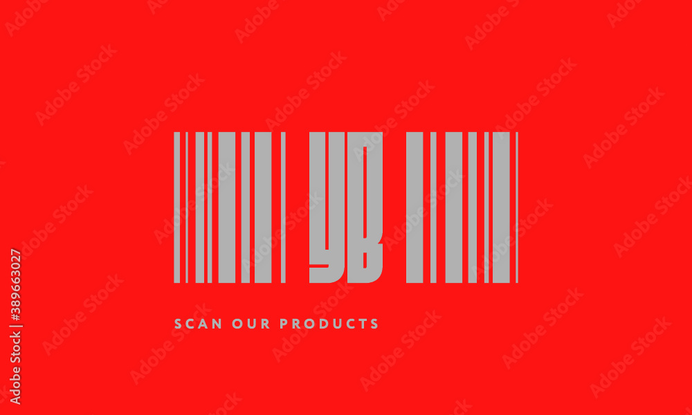 Premade barcode logo initials monogram silver modern bar code on red background Premade barcode logo initials monogram silver modern bar code on red background