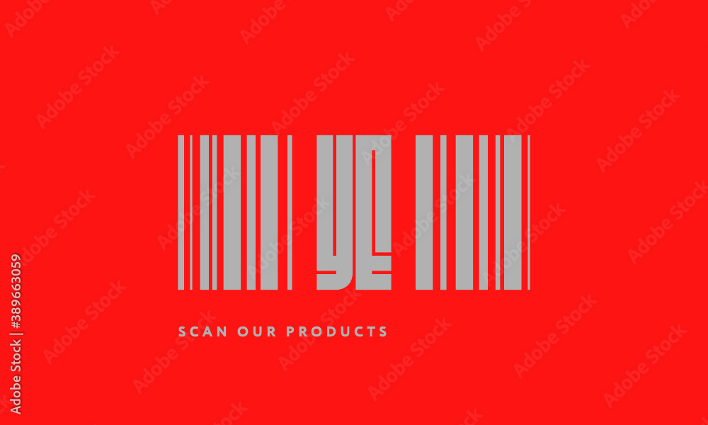 Premade barcode logo initials monogram silver modern bar code on red background Premade barcode logo initials monogram silver modern bar code on red background