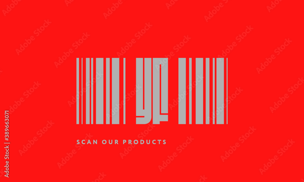 Premade barcode logo initials monogram silver modern bar code on red background Premade barcode logo initials monogram silver modern bar code on red background