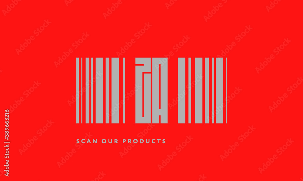 Premade barcode logo initials monogram silver modern bar code on red background Premade barcode logo initials monogram silver modern bar code on red background