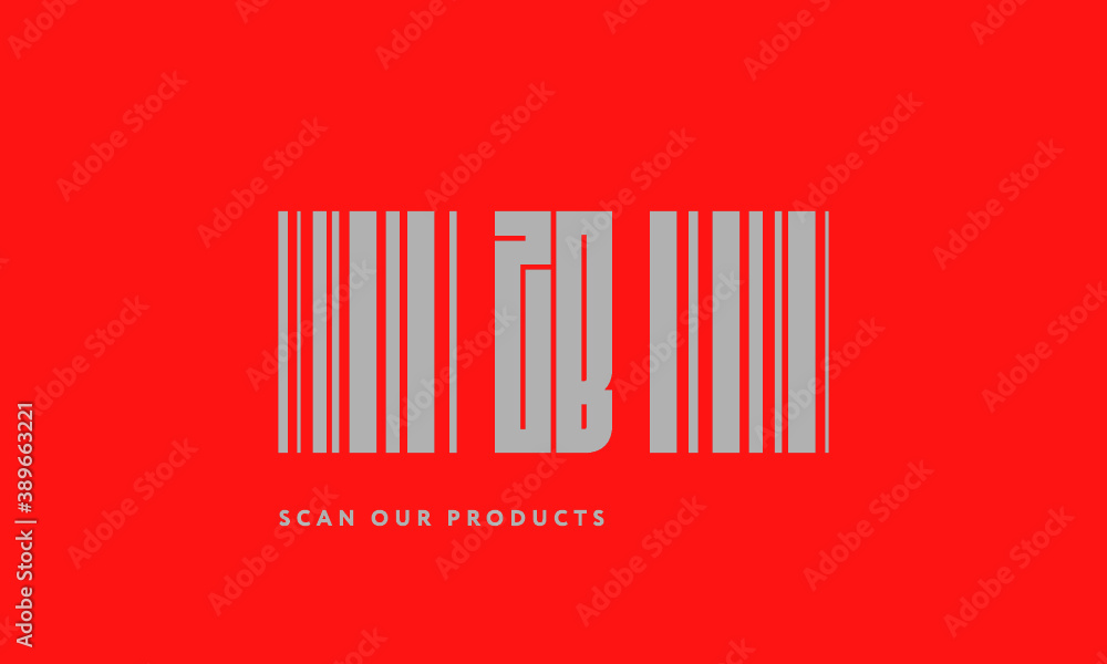 Premade barcode logo initials monogram silver modern bar code on red background Premade barcode logo initials monogram silver modern bar code on red background