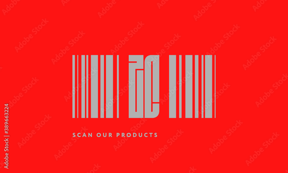 Premade barcode logo initials monogram silver modern bar code on red background Premade barcode logo initials monogram silver modern bar code on red background