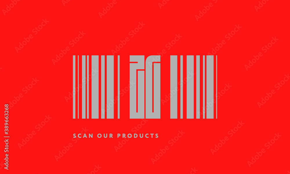 Premade barcode logo initials monogram silver modern bar code on red background Premade barcode logo initials monogram silver modern bar code on red background