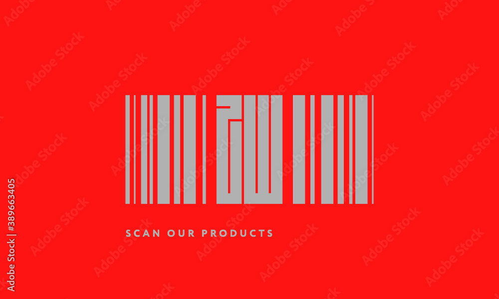 Premade barcode logo initials monogram silver modern bar code on red background Premade barcode logo initials monogram silver modern bar code on red background