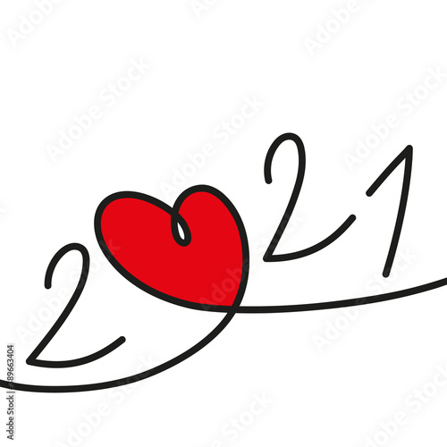 Carte de vœux 2021 sur le concept des rencontres et des relations amoureuses, symbolisé par un dessin au trait, d’un coeur rouge sur fond blanc.