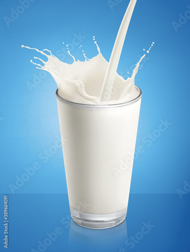 Fresh milk pouring into a glass and splashing