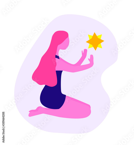 girl with a star. Girl in a pose. Girl vector