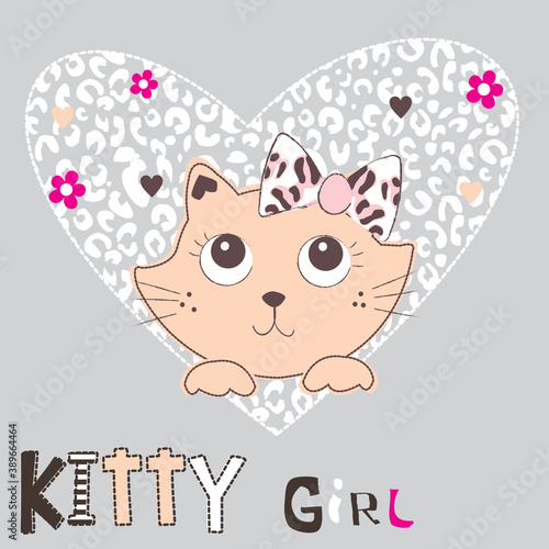 cute cat with leopard pattern heart vector illustration. love card
