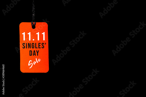 Online shopping of China, 11.11 single day sale concept. Sale tag over black background.