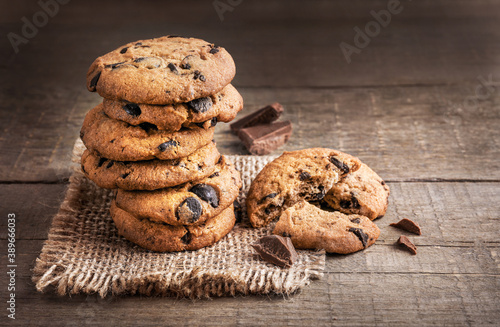 Tasty sweet chocolate chip cookies photo