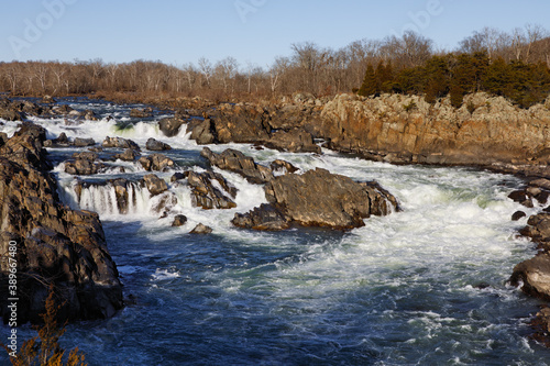 Waterfalls at Great Falls National Park on a winter January day