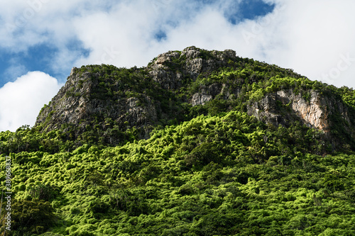 Mountains, cliffs and blue skies in the rainy season of Thailand.