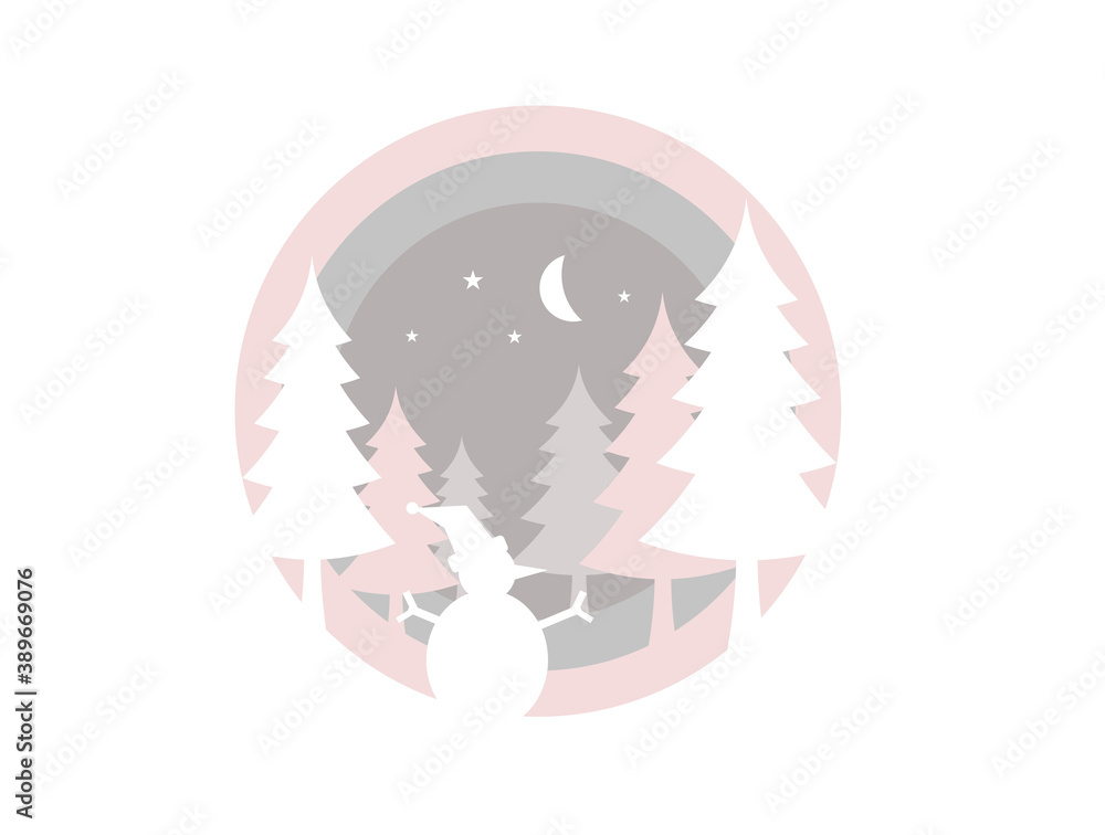 Snowman and Christmas tree in a circle Snowman and Christmas tree in a circle