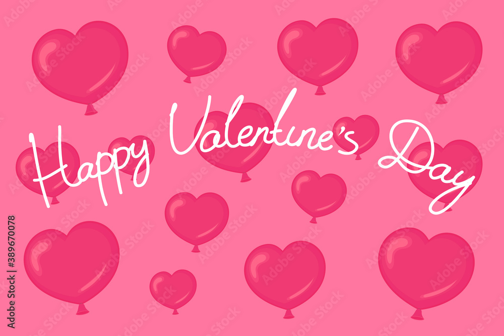 Valentines Day card with heart shaped helium balloons. Vector illustration.