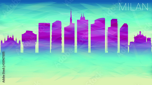 Milan Italy. Broken Glass Abstract Geometric Dynamic Textured. Banner Background. Colorful Shape Composition.