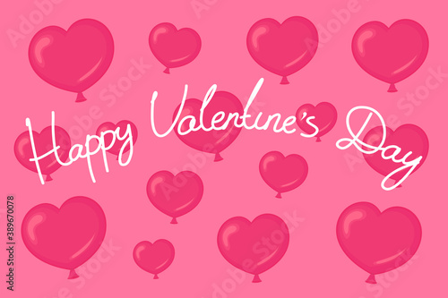 Valentines Day card with heart shaped helium balloons. Vector illustration.