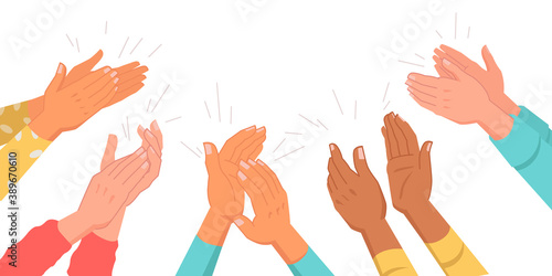 Set of clapping hands isolated multinational various skin color palms. Vector applauding people, appreciation and congratulation, encouragement concept. Crowd applause, bravo by high five, success photo