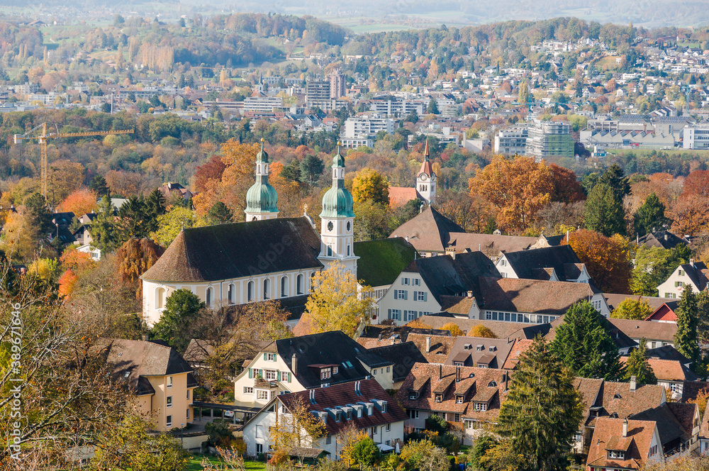 Arlesheim, Dom, Kirche, Birstal, Birsebene, Dorf, Ermitage, Herbst, Herbstlaub, Herbstfarben, Baselland, Schweiz

