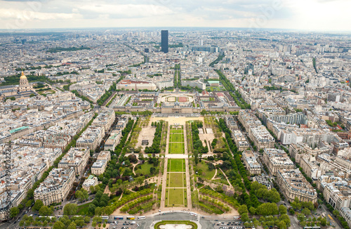 View from the Eiffel Tower to the Field of Mars (Champ de Mars), Paris, France