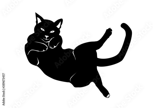 Cat lying on its back. Silhouette of a cat lying on its back. Flat vector.