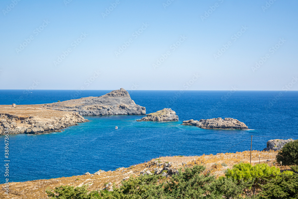 View of The Lindos Bay, Rhodes Island, Greece