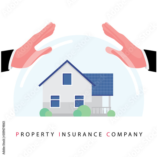 House insurance business feature 2 hand touching the bubble over the house