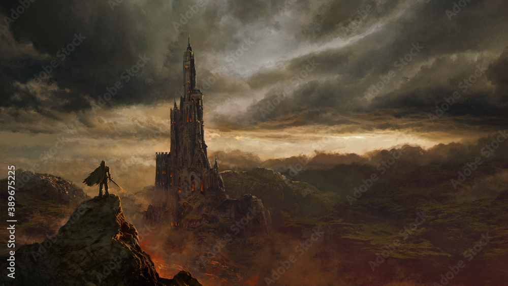 Fototapeta premium Fantasy castle landscape - digital illustration