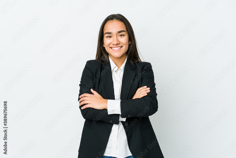 Young asian bussines woman isolated on white background who feels confident, crossing arms with determination. Young asian bussines woman isolated on white background who feels confident, crossing arms with determination.