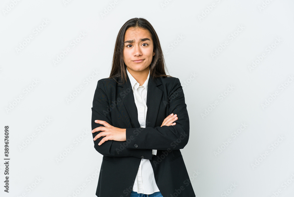 Young asian bussines woman isolated on white background unhappy looking in camera with sarcastic expression. Young asian bussines woman isolated on white background unhappy looking in camera with sarcastic expression.