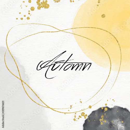 automn watercolor background  green blue yellow beige gold golden splashes autumn shades abstraction background post social network invitation wedding watercolor circles design illustration