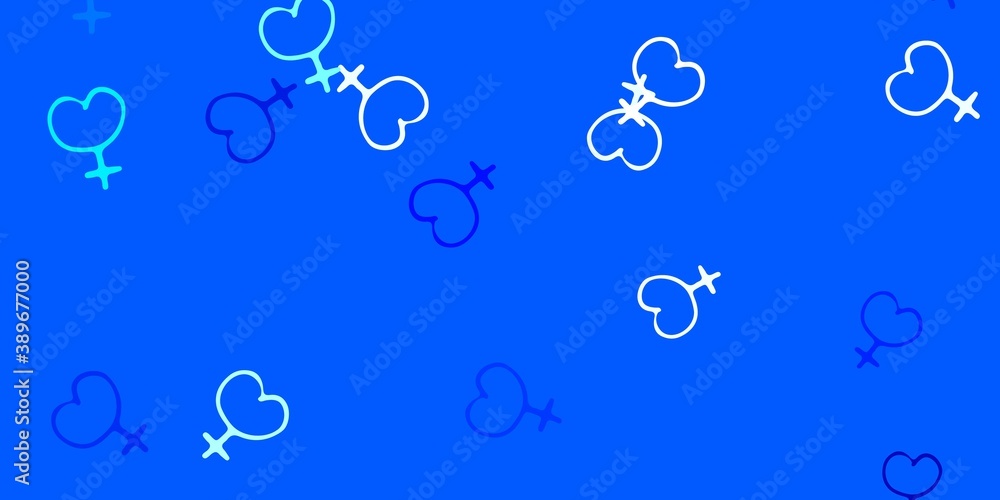 Light BLUE vector background with woman symbols.