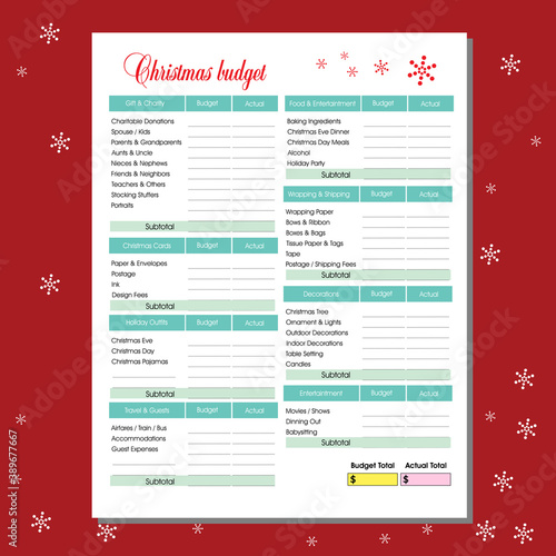Christmas budget Planner