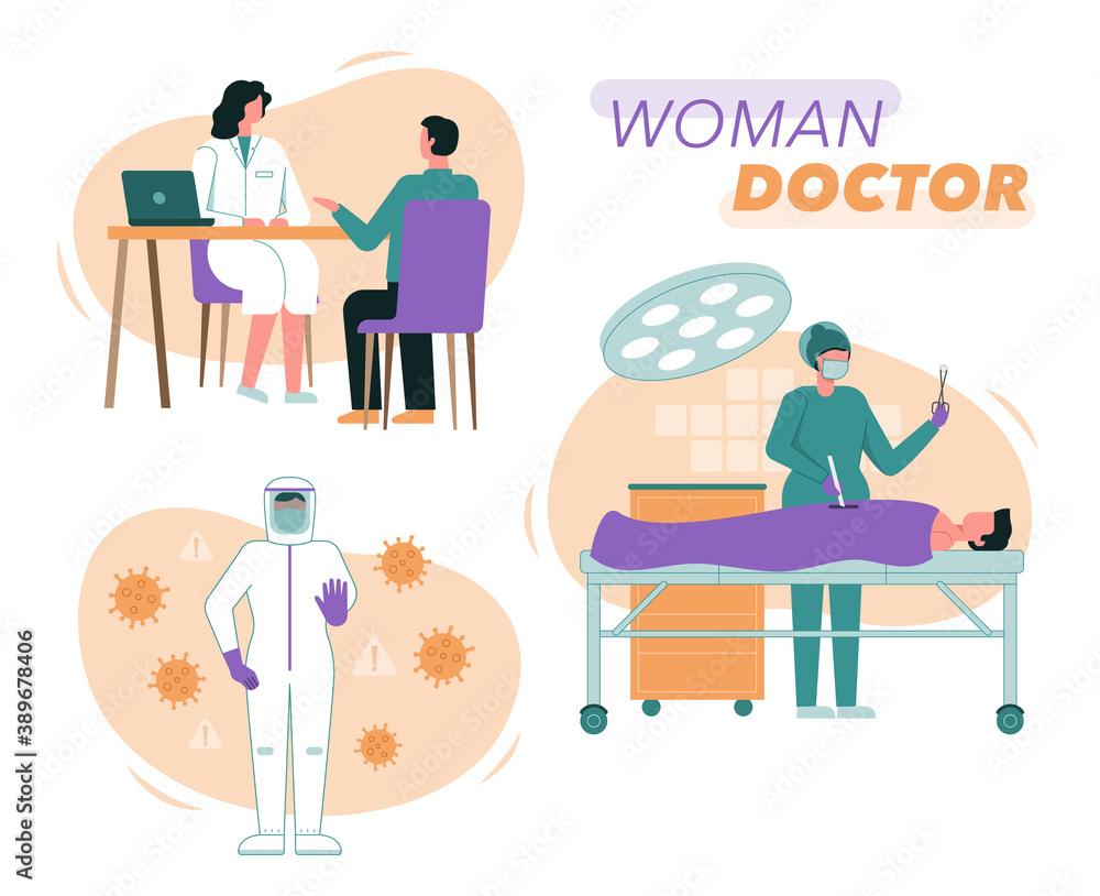 Vector illustration of female doctors and nurses